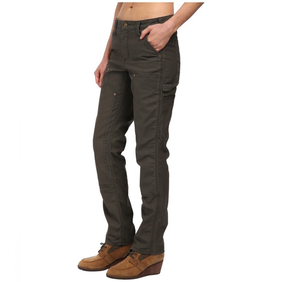 Carhartt Pants - Carhartt Green Slim Fit Double-front Canvas Dungaree Jeans (moss) Women's Jeans